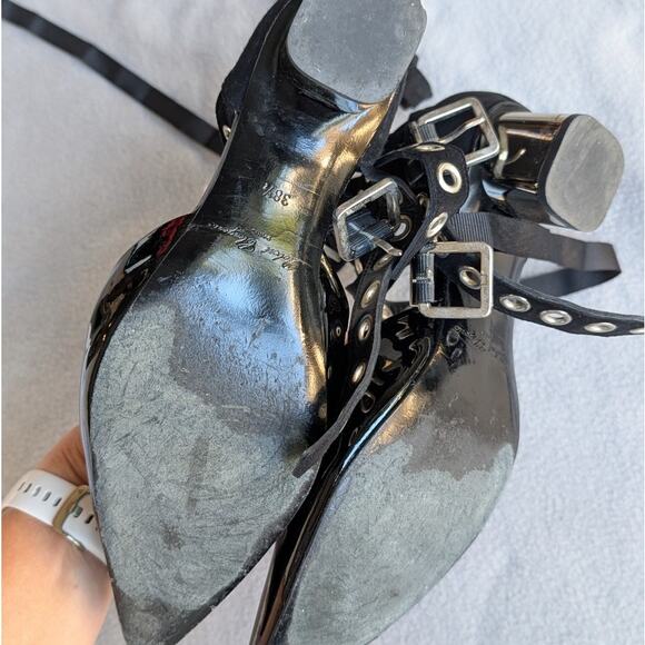 Robert Clergerie x Self-Portrait Black Patent Leather Block Heels Pumps, size 8 - Picture 4 of 6